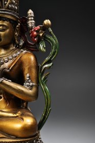 珍品旧藏收纯铜全铜高浮雕錾刻彩绘描金五方佛弥勒佛佛像一尊 工艺精湛 造像精美 重1500克 高26厘米 宽15厘米 255536