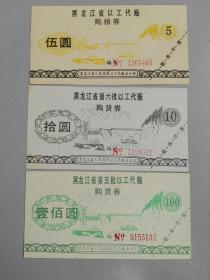 收藏品  票证奖券彩票  黑龙江省以工代赈购货券 三种面值  实物照片品相如图