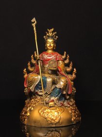 纯铜彩绘地母娘娘，宽17cm高30cm厚13.5cm，重约3公斤，