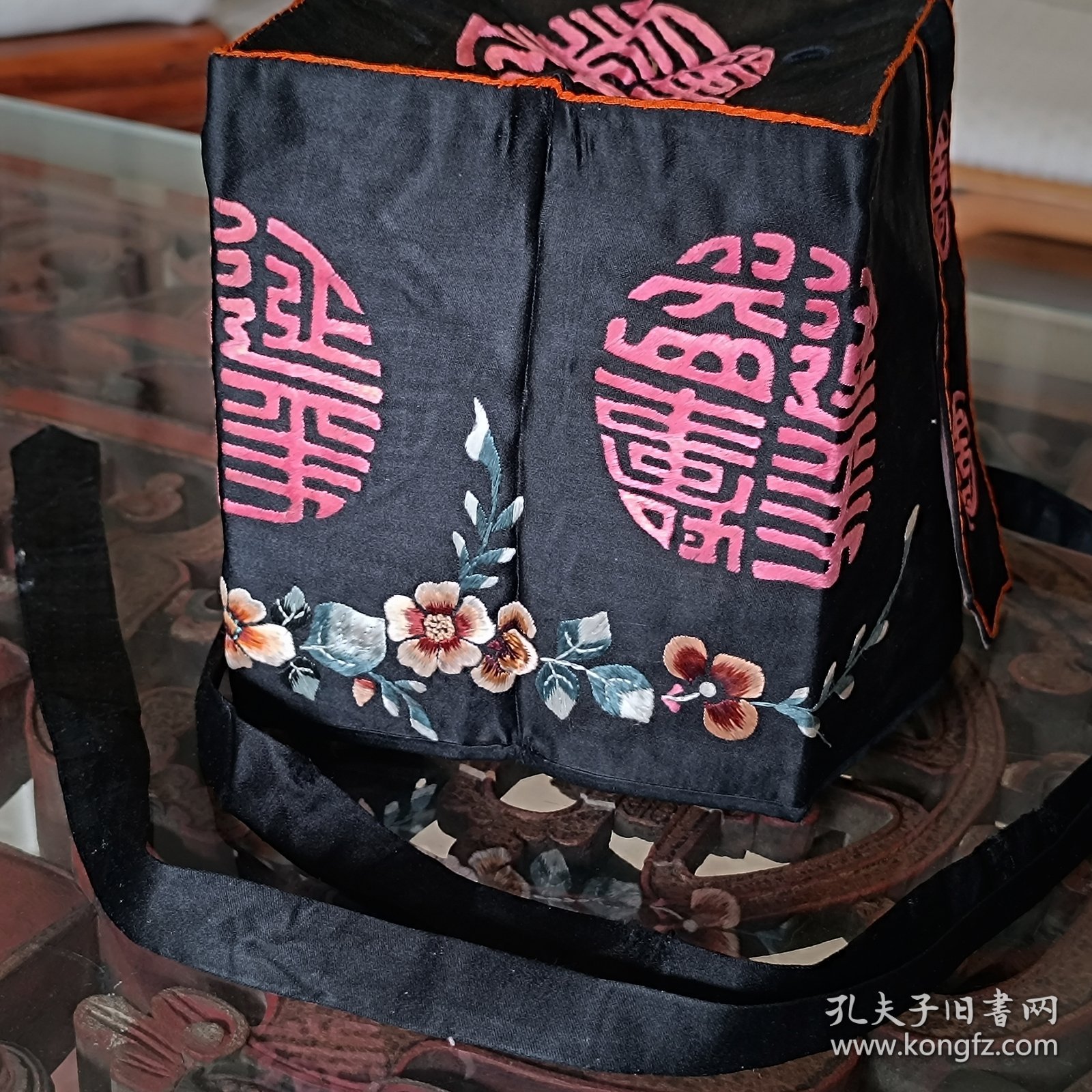 清末“延年益寿”手工绣缎面寿星帽
