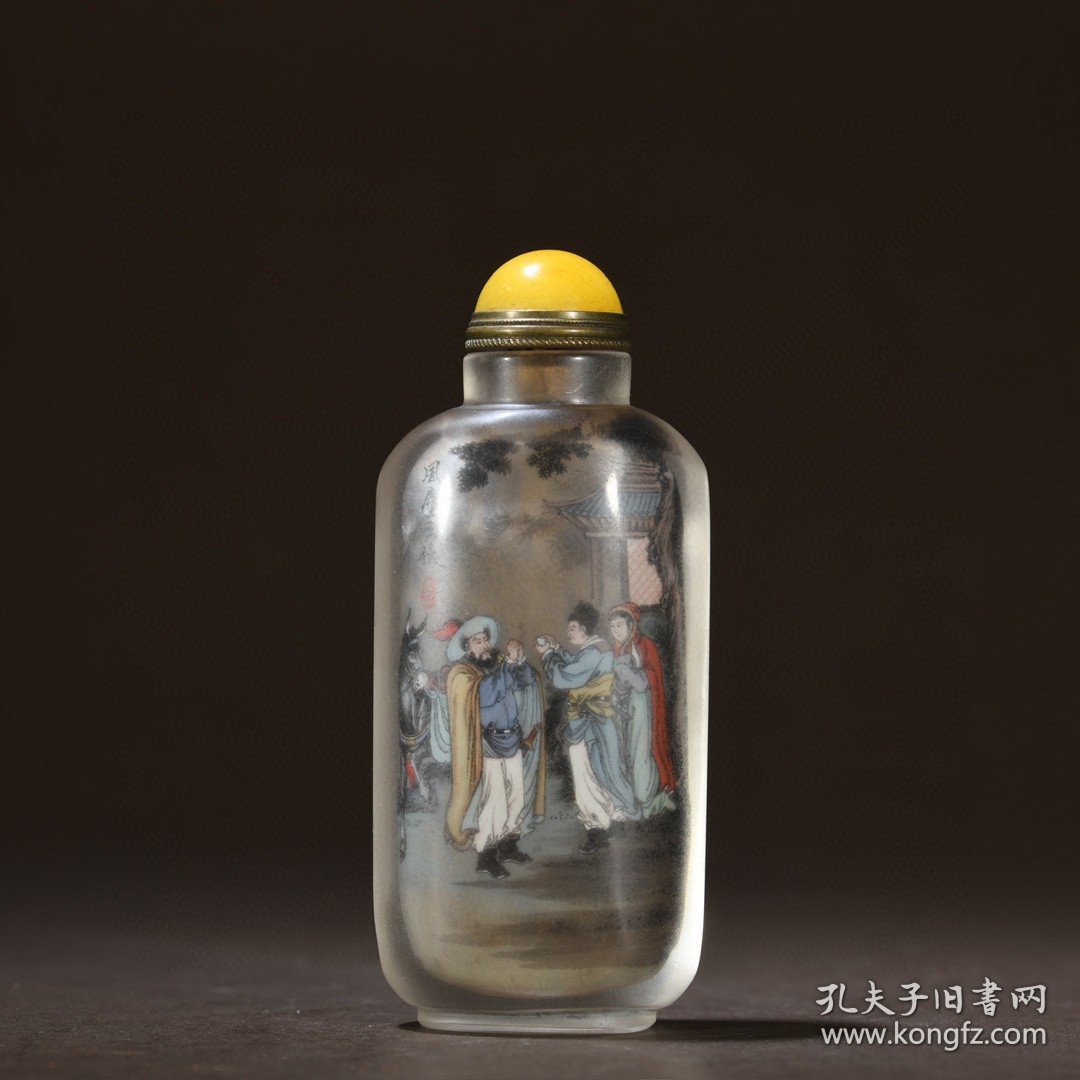 清 琉璃内画风尘三侠鼻烟壶