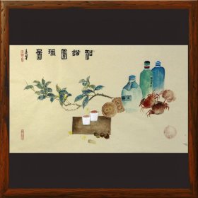 和谐圆满图R8631横幅手绘墨骨工笔画纸本材质（优质花鸟画专用宣纸）。 适合挂玄关、走廊、门口、客厅、餐厅、书房、卧室、茶室等墙面。