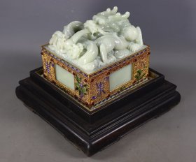 旧藏和田玉包金镶嵌龙印章