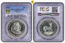 1964 South Africa 50C PCGS PR67CAM 南非 50分 银币 精制币 冠军分数