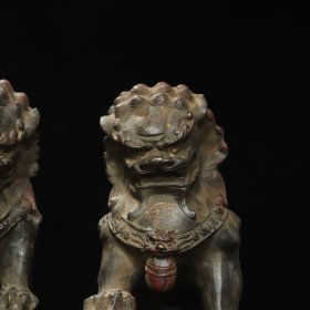 旧藏珍品 铜 拓金 文案摆件 【狮子】摆件一对 数据 单个高15厘米 长14厘米 厚8厘米 总重3.2公斤