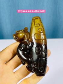 旧藏●精品和田玉精雕龙形手把件