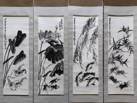 李霞生原装四条屏 画心尺寸103X34公分X4霞生“,又名李近臣，号 作非楼主，别暑六鸡老人，1908年生于新乡，2000年8月去世