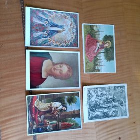 外国名画明信片5枚，非常漂亮，少见邮品，本店邮品满25元包邮。本店还在孔网开“韶州邮社”