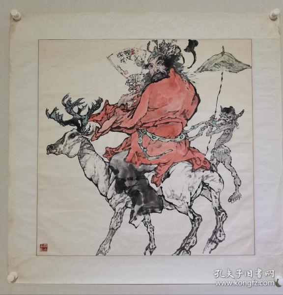 方少青（保真放漏 价格协商） 钟馗嫁妹68×68镜片 方少青，于1960年出生于山东济南,现为中国美术家协会会员。考入上海美术专科学校，美校的生活开阔了他的眼界。现担任上海写作中心编辑、上海美术学院教授、中国美术协会会员、上海文学艺术创作室画师、文艺创作协会理事