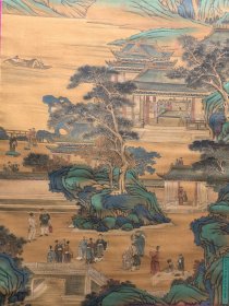 （精品字画） 绢本溪山雅集图98.3X187.3