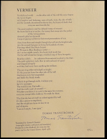 特朗斯特罗姆签名 限量50份编号第29号 诗歌 Vemeer 维梅尔 2011年诺贝尔文学奖
