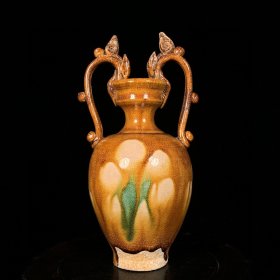 唐三彩双龙瓶2，高19直径10cm，