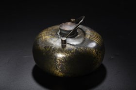 旧藏铜贴花汤婆子暖手壶 直径12cm 高8cm 重255克