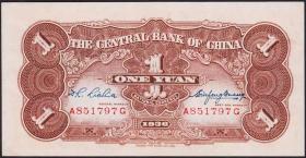 少见美品民国二十五年中央银行壹圆黑牌坊纸币PMG评级64收藏