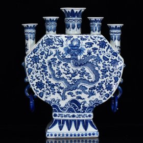 大清乾隆年制青花龙纹五管扁瓶 尺寸42*32cm