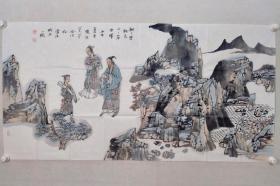 保真书画，著名画家王美芳 赵国经 合作四尺整纸画作一幅《树树皆秋色 山山落余晖》69×137cm软片