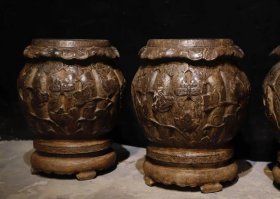 （议价） 清代青石瓜棱花纹绣墩一套高52cm最大直径40cm面直径27cm