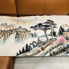 松翠云瀑图手绘山水画 李德林老师手绘真迹 尺寸69*138cm，只发画芯，2-3天绘制