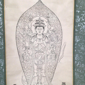 千手观世音菩萨 清代木版画 佛画 千手观音古版画 142x39厘米