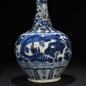 元青花鱼藻纹双耳瓶 50*30厘米
