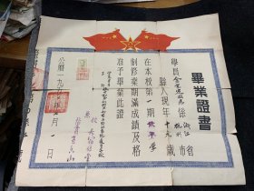 52年，华东军区三野后方勤务部卫生部第五野战医院护士学校毕业证书，稀缺少见