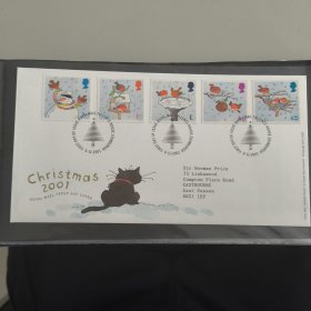 F4132英国邮票 2001年 圣诞节 知更鸟 雪人 鸟窝 一封5全 外国首日封FDC