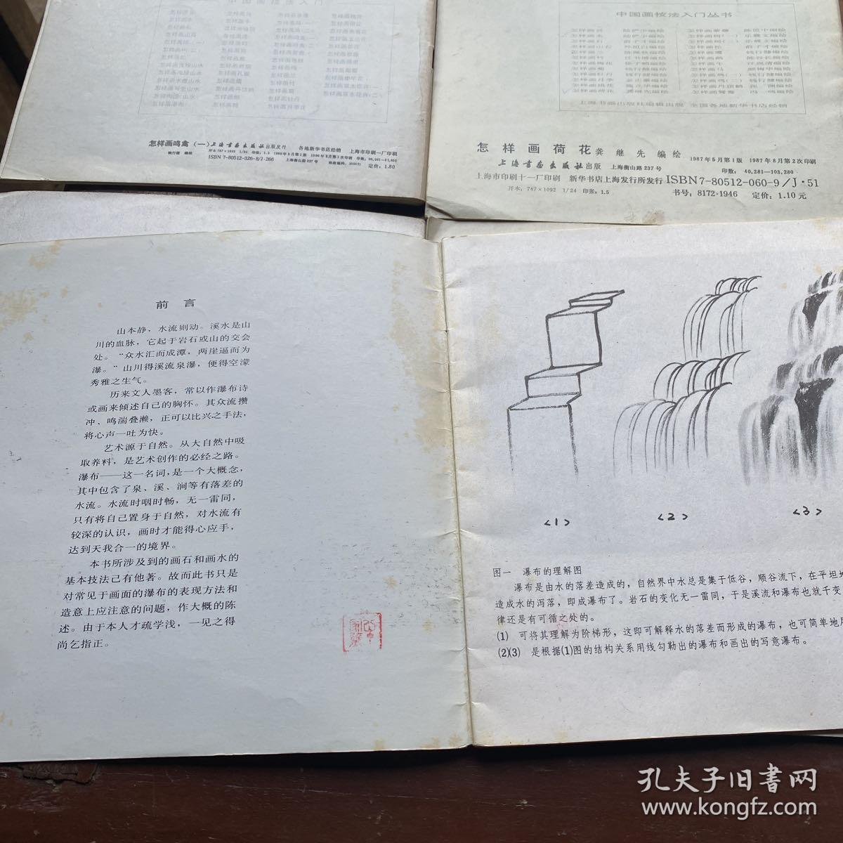 中国画技法入门：怎样画水、怎样画鸣禽（一）、怎样画荷花、怎样画桃花、怎样画瀑布【5册合售】