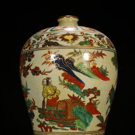 元至正八年款五彩描金萧何月下追韩信人物梅瓶 44*27厘米