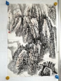 孙克纲，水墨手绘山水画一副，尺寸69x46厘米