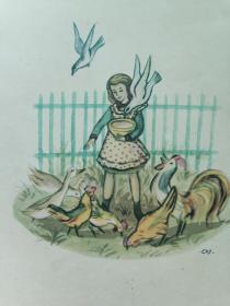 16开，50年代（名家绘画）画片，沙市市凤台坊小学《童话故事》