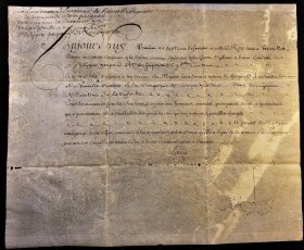 1757年 国王路易十五亲笔签名羊皮纸，授予贡贝尼奥勒团第二少尉军衔”
路易十五时期的战争大臣阿尔根松伯爵马克-皮埃尔·德·瓦耶·德·波美（1696-1764）会签
这封信写于1757年2月1日凡尔赛宫，内容是关于指派少尉菲利普·加斯帕尔到骑兵团Compaignolle连队
规格：34 cm x 28 cm
品相：有年代的痕迹 有轻微虫蛀 正常保存的折痕 具体如图 顺丰包邮
欢迎详询