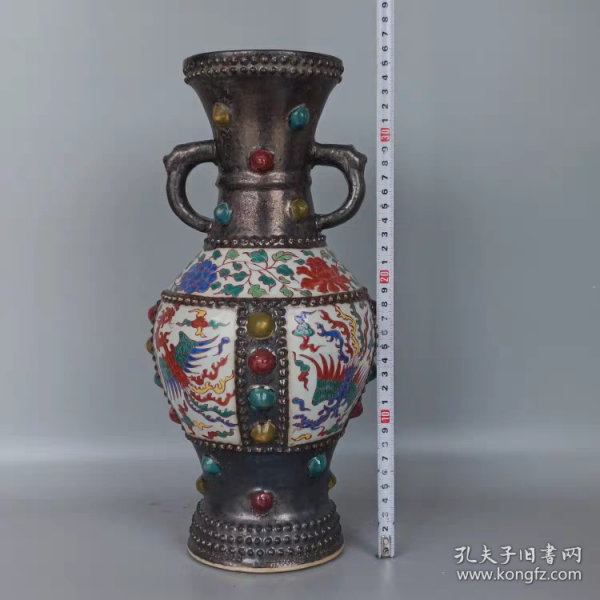 官窑铜彩凤纹龙耳瓶