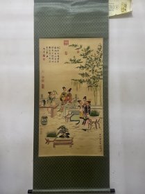 仿古中堂，采春图，实物拍摄 裱好尺寸：178x75cm 画芯尺寸：110x60cm（全部当工艺品特价捡漏特价处理）