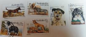 大洋洲邮票8(澳大利亚)~哺乳动物专题--（套票，澳洲牧牛犬/澳洲野犬/澳洲卡尔比犬/边境牧羊犬)/宠物犬/家猫