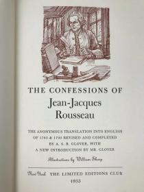 The Confessions of Jean-Jacques Rousseau 限量1500册画家签名本，本书编号1450 卢梭《忏悔录》 威廉·夏普版画插图 精装16开带书匣