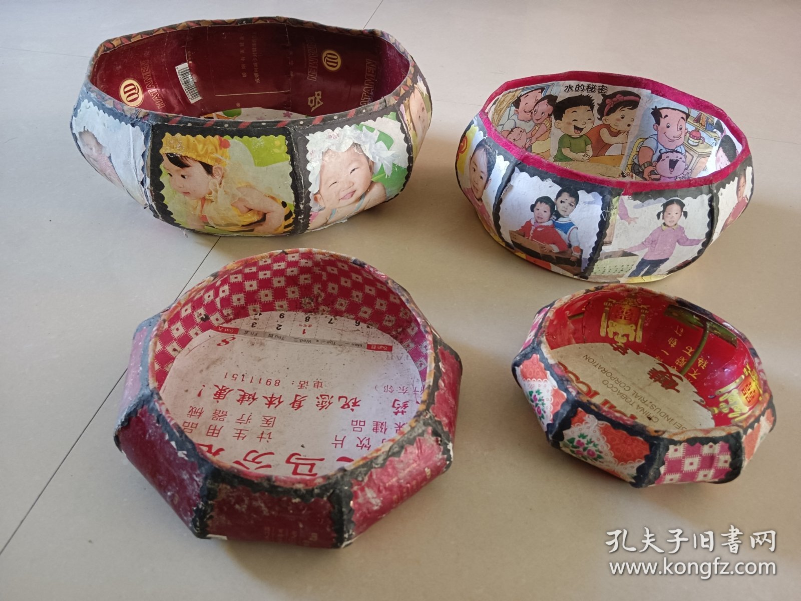 手工纸糊针线盒子 四个一起价格 直径分别13/16/21/26