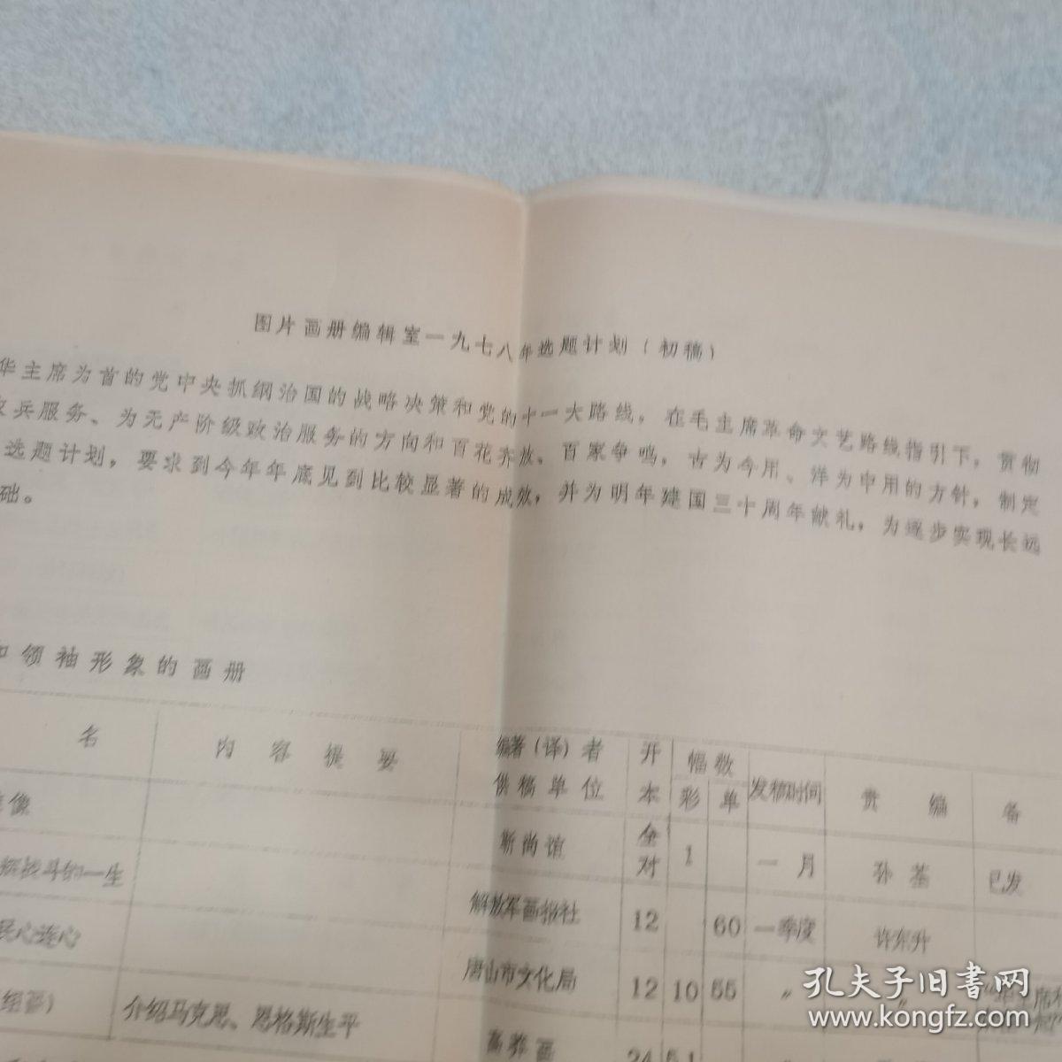 图片画册编辑室1978年选题计划（初稿）