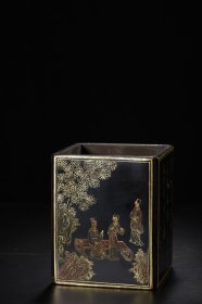 老木胎描真金漆器人物故事题诗方笔