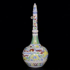 明成化斗彩红胎凤穿牡丹纹长颈瓶31/12.5厘米