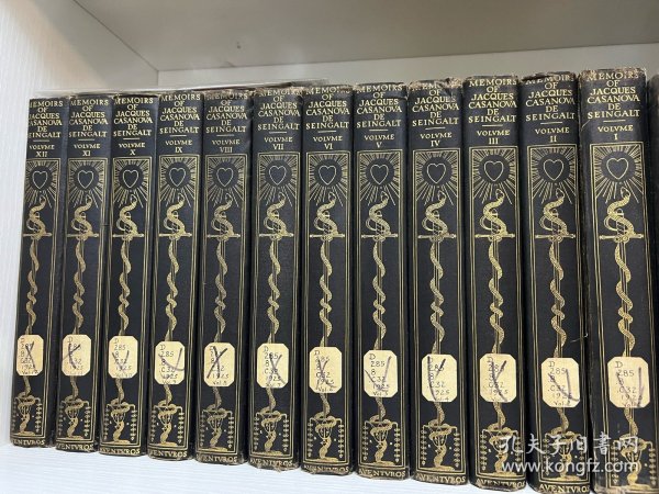 The Memoirs of Jacques Casanova 《卡萨诺瓦回忆录》 十二卷全套 1925年布面精装烫金书脊书顶刷金，毛边本 两面毛边 意大利手工毛边纸印制（透光可见独角兽纹章），限量1000套此套编号905著名版画家画家肯特（Rockwell Kent）插图本