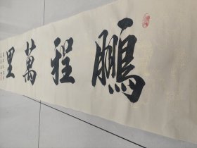 雷志阳，字 雨田手绘书法作品《鹏程万里》，四尺对开138*34软片未裱龙纹白宣，精品值得收藏。