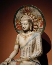 （议价） 唐代汉白玉彩绘佛像手绘金刚经，工艺精美高80cm宽48cm厚38cm