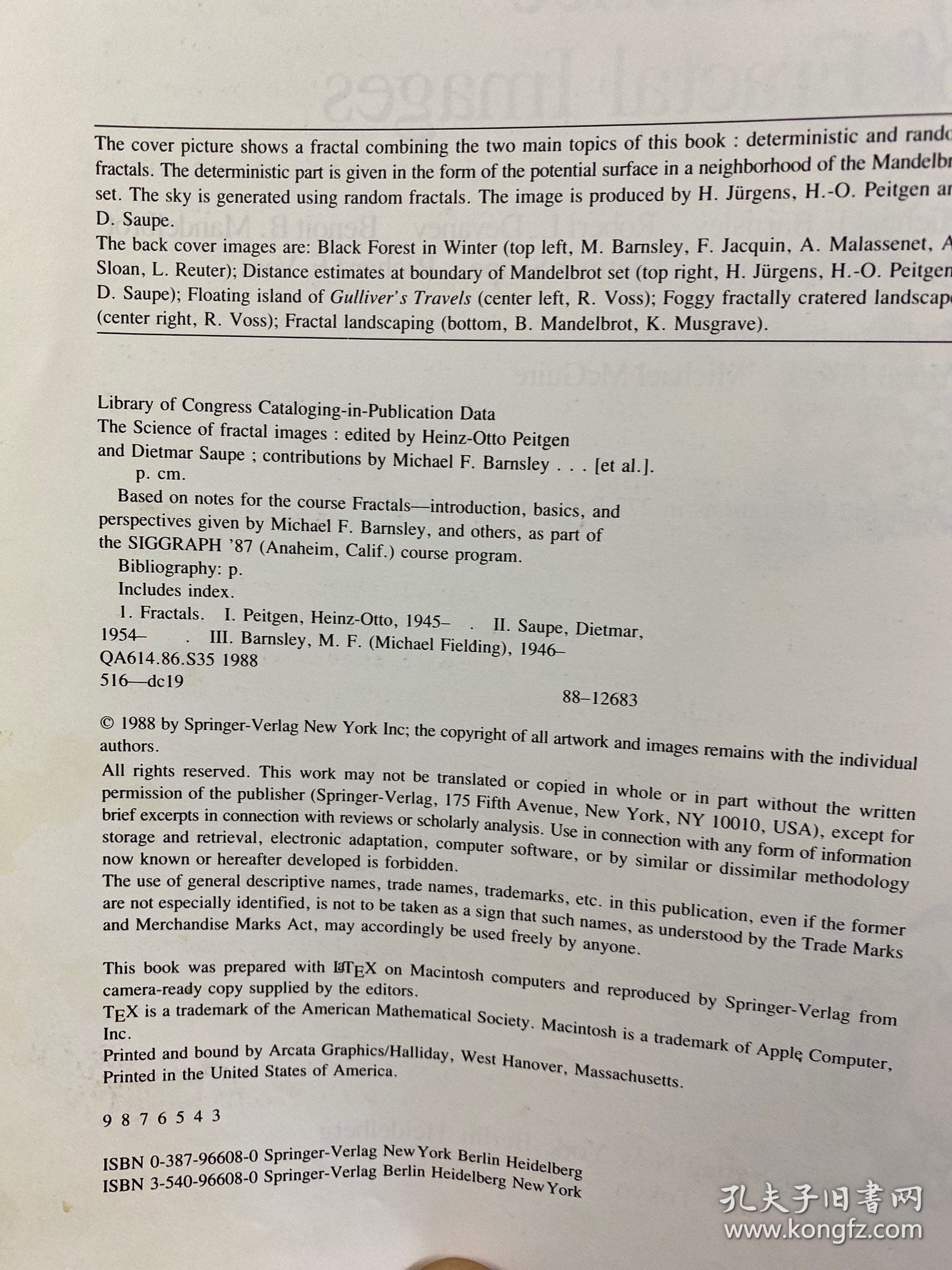 The Science of Fractal Images 分形图像科学（1988年英文版）16开（精装如图、内页干净）