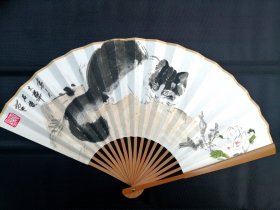 纯手绘八寸猫咪折扇一把01