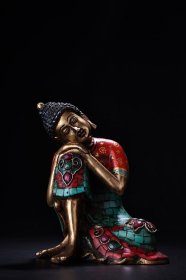收老纯铜纯手工打造镶嵌宝石彩绘描金自在佛 睡佛 品相保存完好 工艺精湛 造型独特 重1564克
