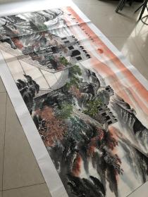 万里长城，手绘创作，已装裱片，尺寸：320×140cm