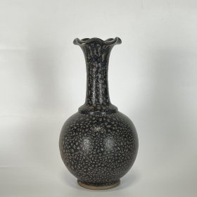 宋建窑油滴釉花口瓶 13x25厘米DD20