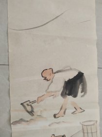 (9)回流手绘老画一幅，尺寸 100cmX31cm.印章落款，品相如图