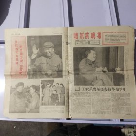 哈尔滨晚报 1966年8月23日 毛主席万岁  毛主席的亲密战友林彪同志紧握着“红卫兵”的手
