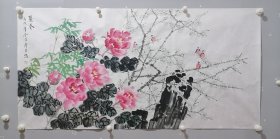 周彦生，精品写意花鸟，尺寸:136x66cm，手机拍摄，无修图，纯手绘作品，包邮。